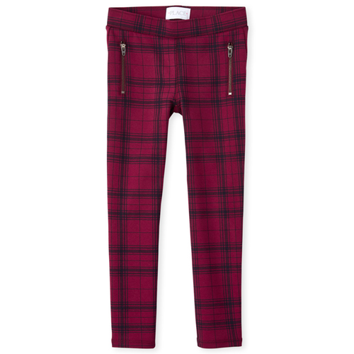 

Girls Plaid Zip Ponte Knit Pull On Jeggings - Red - The Children's Place