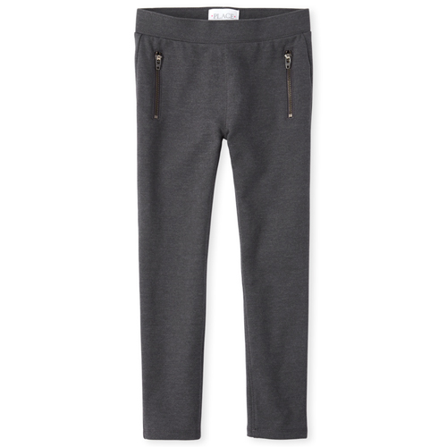 

Girls Zip French Terry Pull On Jeggings - Gray - The Children's Place