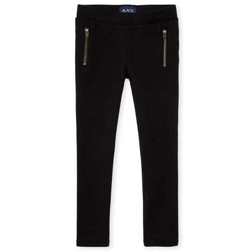 

Girls Zip Ponte Knit Pull On Jeggings - Black - The Children's Place