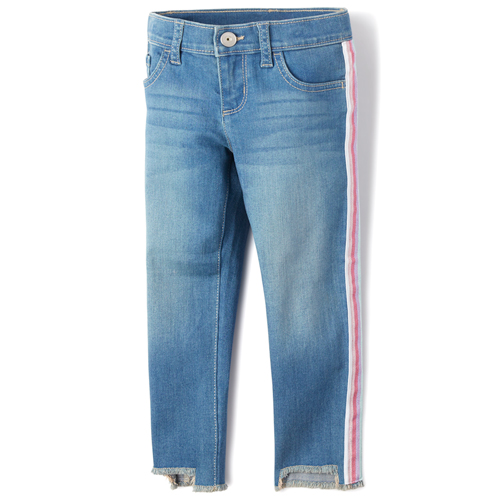 

s Glitter Side Stripe Step Hem Super Skinny Jeans - Denim - The Children's Place