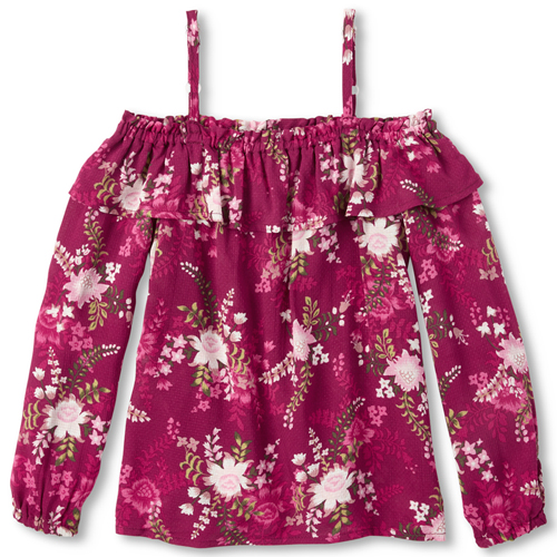 

Girls Floral Ruffle Off Shoulder Top - Pink - The Children's Place