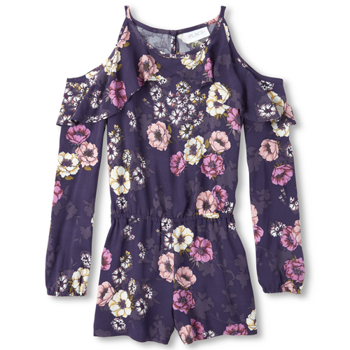 

Girls Floral Cold Shoulder Romper - Purple - The Children's Place