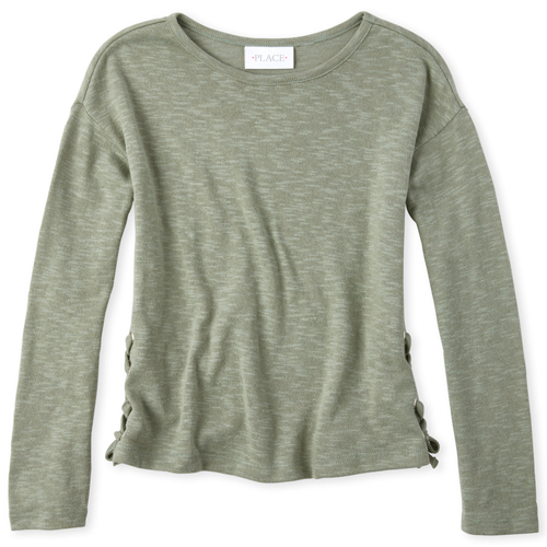 

Girls Long Sleeve Lace Up Lightweight Sweater Top - Green - The Children's Place