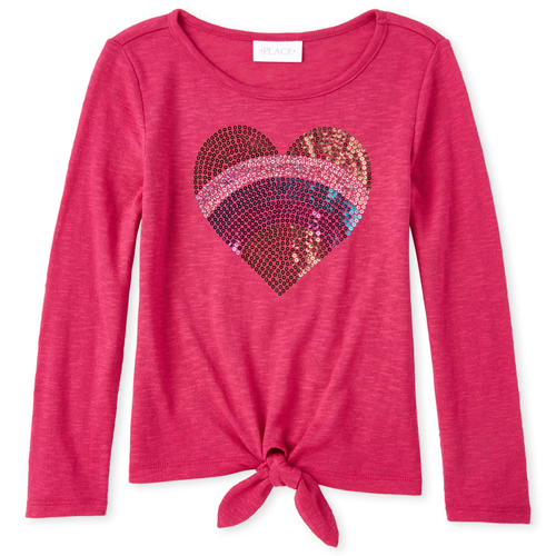 

Girls Sequin Lightweight Sweater Tie Front Top - Pink - The Children's Place