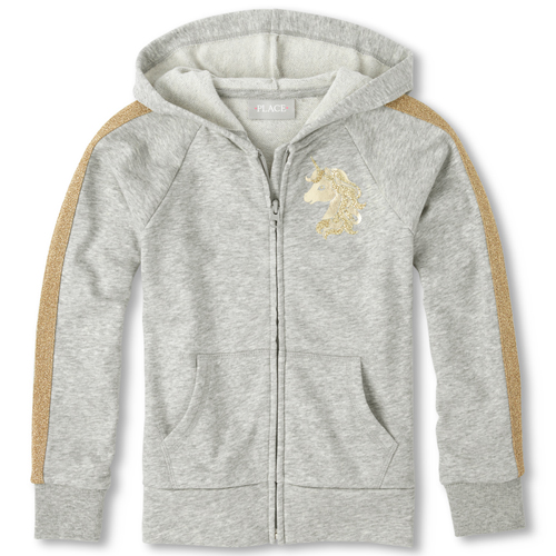 

Girls Active Embellished French Terry Zip Up Hoodie - Gray - The Children's Place