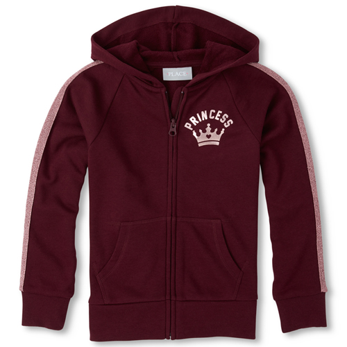 

Girls Active Embellished French Terry Zip Up Hoodie - Red - The Children's Place
