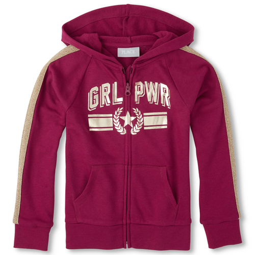 

Girls Active Embellished French Terry Zip Up Hoodie - Pink - The Children's Place
