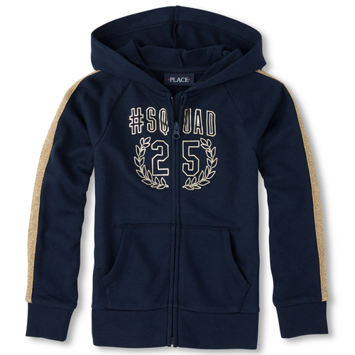 

Girls Active Embellished French Terry Zip Up Hoodie - Blue - The Children's Place