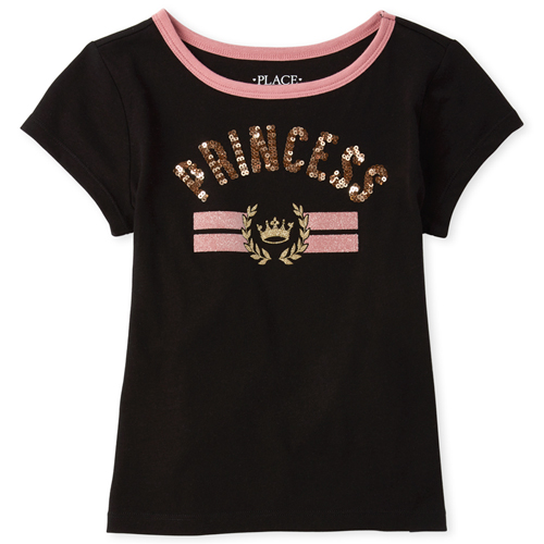 

Girls Active Sequin Princess Graphic Top - Black - The Children's Place
