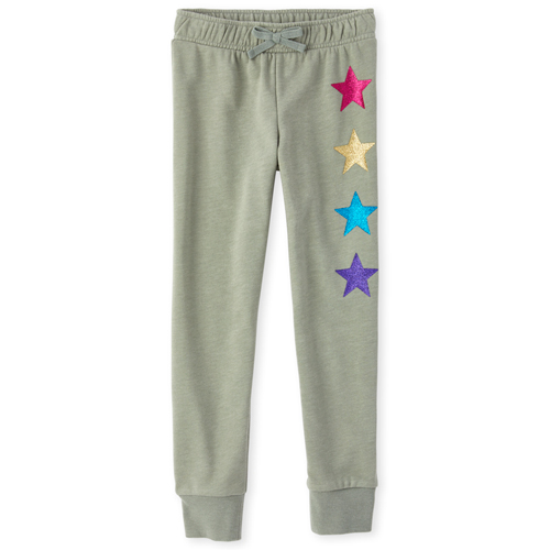 

Girls Active Glitter Star Fleece Jogger Pants - Green - The Children's Place