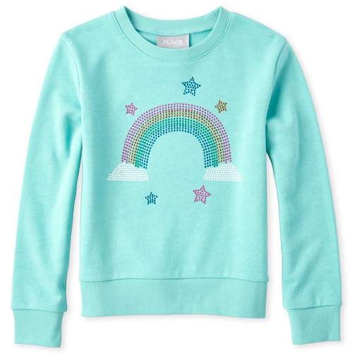 

Girls Active Rhinestud French Terry Sweatshirt - Green - The Children's Place