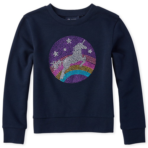 

Girls Active Rhinestud French Terry Sweatshirt - Blue - The Children's Place
