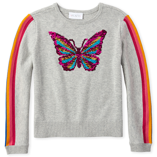 

Girls Rainbow Flip Sequin Sweater - Gray - The Children's Place