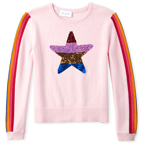 

Girls Rainbow Flip Sequin Sweater - Pink - The Children's Place