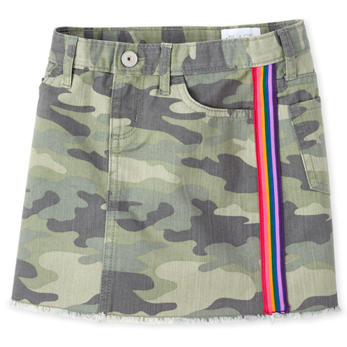 

s Side Stripe Camo Denim Skirt - Green - The Children's Place