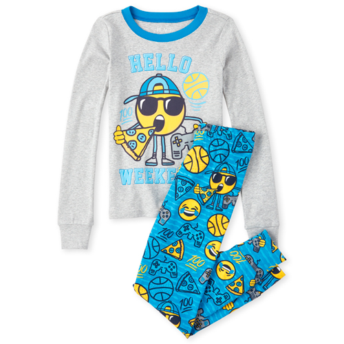 

s Boys Weekend Emoji Snug Fit Cotton Pajamas - Gray - The Children's Place