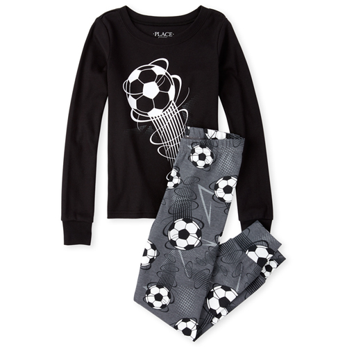 

s Boys Glow Soccer Snug Fit Cotton Pajamas - Black - The Children's Place