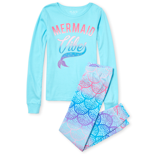 

s Glitter Mermaid Snug Fit Cotton Pajamas - Blue - The Children's Place