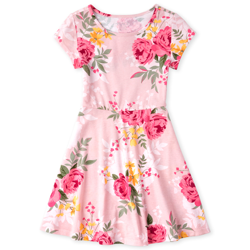 

Girls Print Skater Dress - Pink - The Children's Place