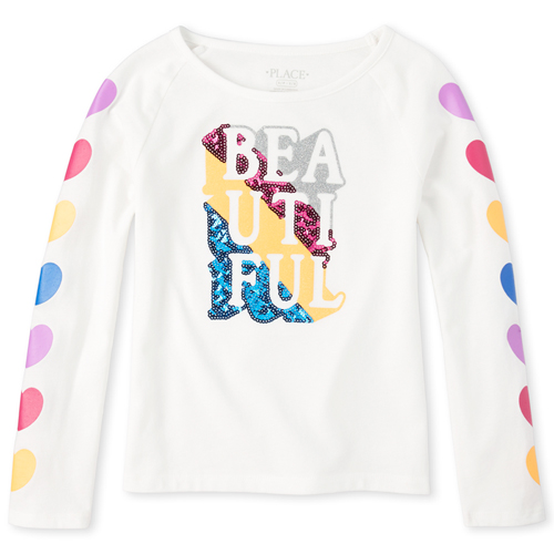 

Girls Sequin Rainbow Top - White - The Children's Place