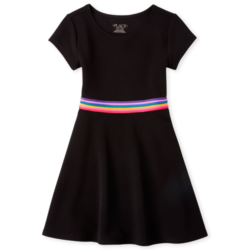 

Girls Rainbow Jacquard Dress - Black - The Children's Place