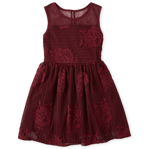 

Girls Floral Lace Dress - Red - The Children's Place