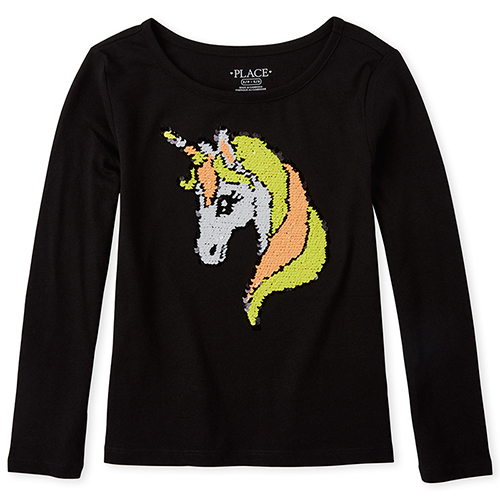 

Girls Halloween Flip Sequin Top - Black - The Children's Place