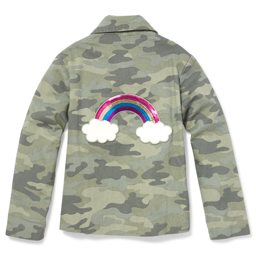 

Girls Rainbow Side Stripe Camo Jacket - Green - The Children's Place