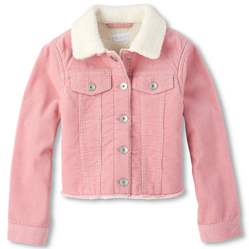 

Girls Sherpa Lined Corduroy Jacket - Pink - The Children's Place