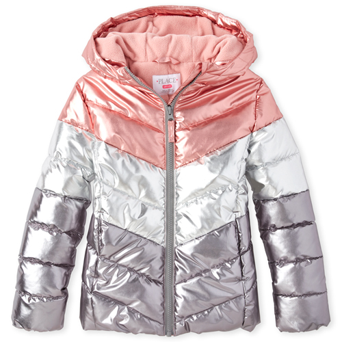 

Girls Colorblock Metallic Puffer Jacket - Multi - The Children's Place