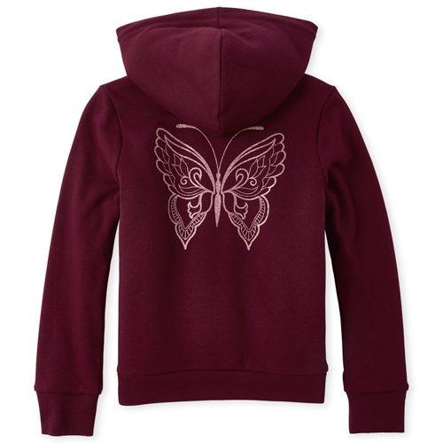 

Girls Glitter Sherpa French Terry Zip Up Hoodie - Red - The Children's Place