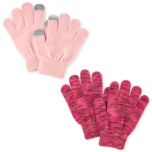 

Girls Marled Texting Gloves 2-Pack - Pink - The Children's Place