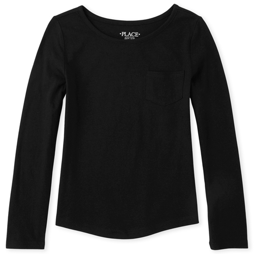 

Girls Pocket Basic Layering Tee - Black T-Shirt - The Children's Place