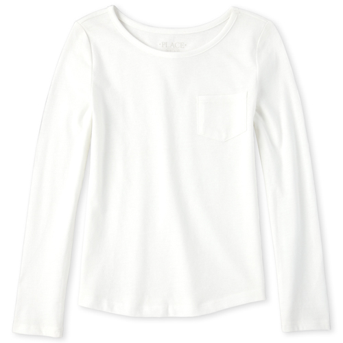 

Girls Pocket Basic Layering Tee - White T-Shirt - The Children's Place