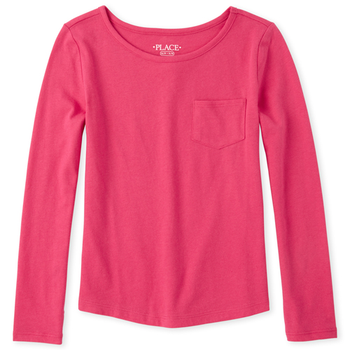 

Girls Pocket Basic Layering Tee - Pink T-Shirt - The Children's Place