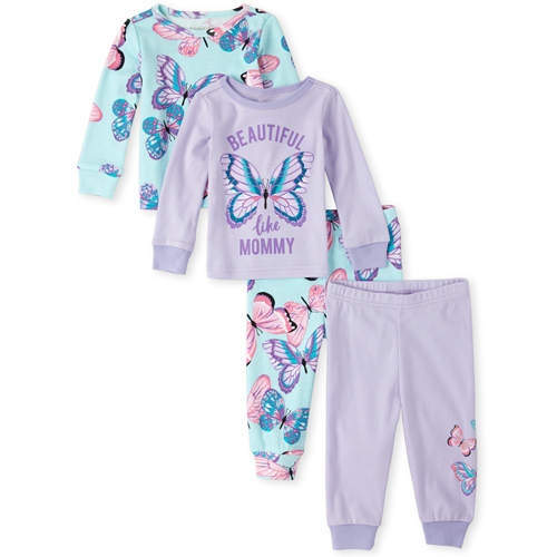 

s Baby And Toddler Mom Butterfly Snug Fit Cotton 4-Piece Pajamas - Blue - The Children's Place