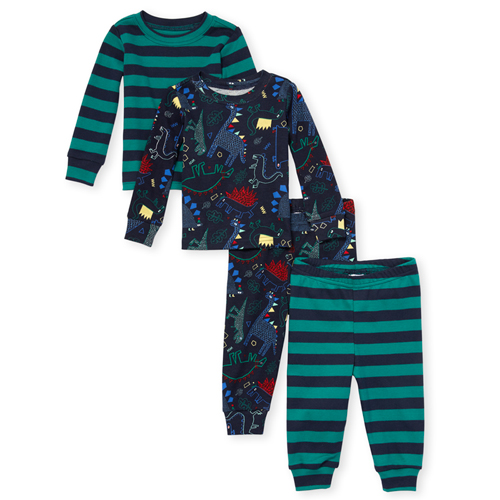 

s Baby And Toddler Boys Dino Snug Fit Cotton 4-Piece Pajamas - Blue - The Children's Place