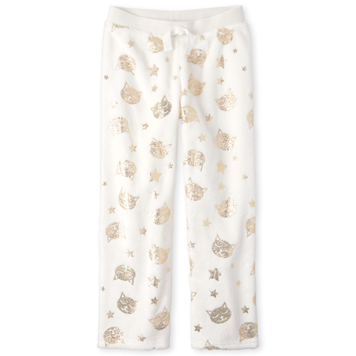 

s Foil Cat Fleece Pajama Pants - White - The Children's Place