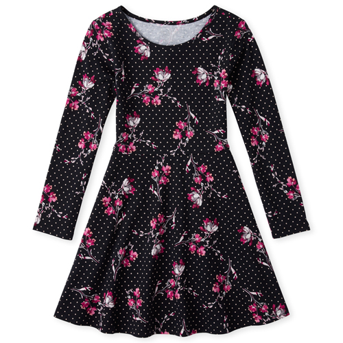 

Girls Print Skater Dress - Black - The Children's Place