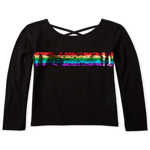 

Girls Flip Sequin Cross Back Top - Black - The Children's Place