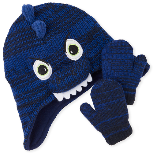 

Baby Boys Toddler Boys Dino Hat And Mittens Set - Blue - The Children's Place