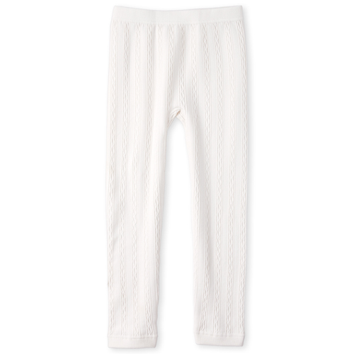 

Girls Cable Knit Fleece Lined Leggings - White - The Children's Place