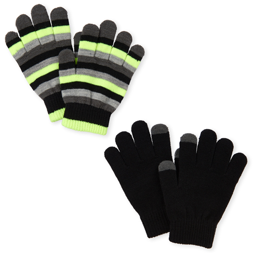 

Boys Boys Striped Texting Gloves 2-Pack - Black - The Children's Place