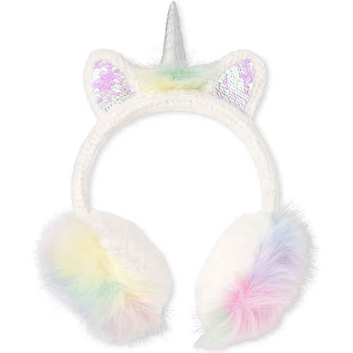 

Girls Flip Sequin Unicorn Faux Fur Ear Muffs - White - The Children's Place