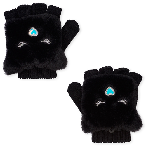 

Girls Holographic Cat Gloves - Black - The Children's Place