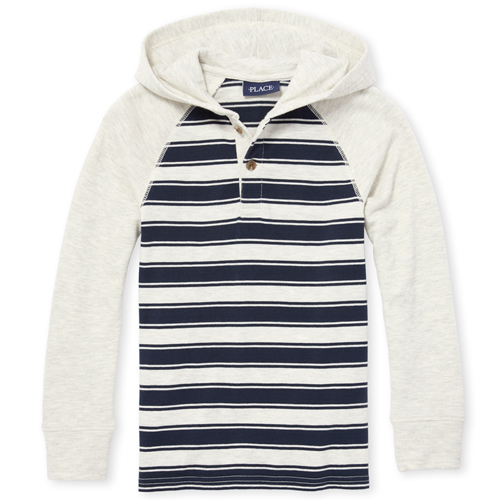 

s Boys Long Raglan Sleeve Striped Hoodie Top - Gray - The Children's Place