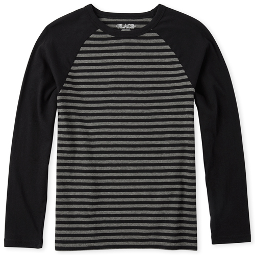 

s Boys Long Raglan Sleeve Striped Top - Black - The Children's Place