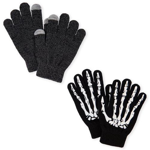 

Boys Boys Halloween Glow Skeleton Texting Gloves 2-Pack - Black - The Children's Place