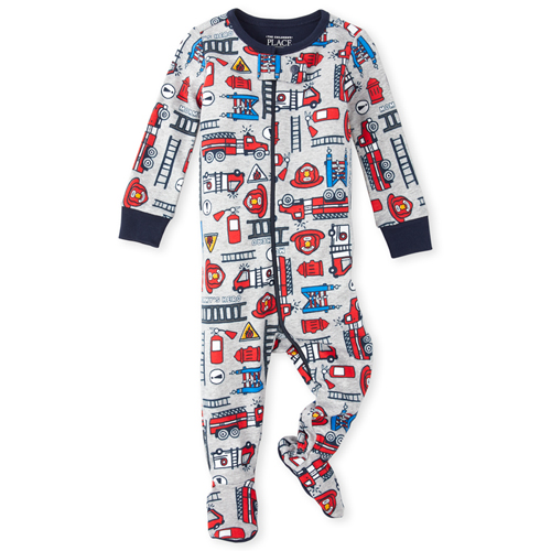 

s Baby And Toddler Boys Fire Truck Snug Fit Cotton One Piece Pajamas - Gray - The Children's Place