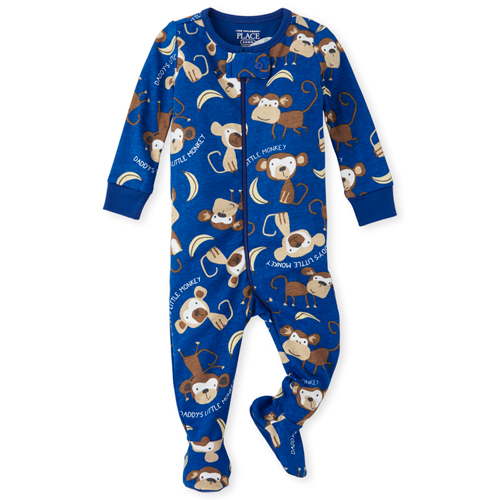 

s Baby And Toddler Boys Monkey Snug Fit Cotton One Piece Pajamas - Blue - The Children's Place